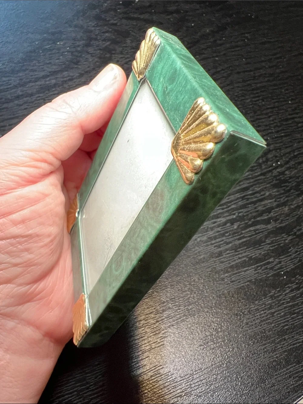 Vintage Faux Malachite Metal Miniature Picture Frame